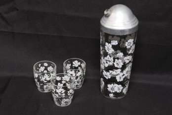 Vintage Hazel Atlas Dogwood Flower Deco Cocktail Shaker Set