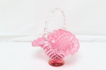 Vintage Fenton Art Glass Cranberry Opalescent Hobnail Basket