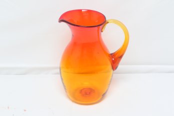 Vintage Blenko Tangerine Amberina Art Glass Pitcher