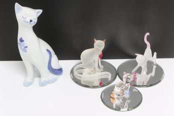 Swarovski Crystal & Porcelain Cat Figurine Lot Decorative Collectibles (4)