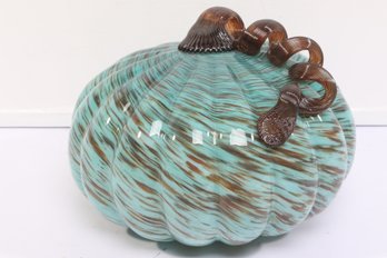 Large Handblown Teal Glass Pumpkin