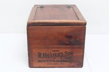 Antique Wooden Crate From R. Hillier's Son Co Importers & Drug Millers Of New York N.y. - Advertising Box