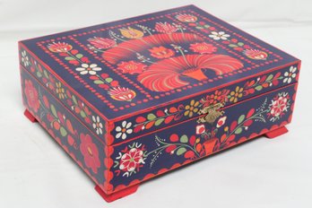 Vintage Wooden Ukrainian Box With Floral Hand Painted Design