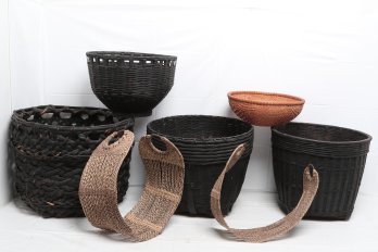 Collection Of Large Handwoven Baskets Likely From The Kuba People Of The Democratic Republic Of Congo