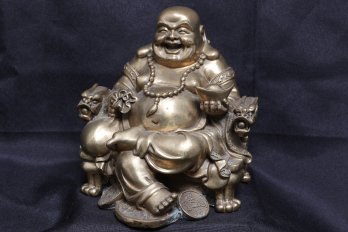 Vintage Brass Laughing Buddha Statue - Symbol Of Wealth , Prosperity And Good Luck