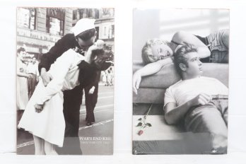 2- Vintage Style Posters 'wars End Kiss' & Marilyn Monroe W/james Dean, Both Measure 34'x 22.5'