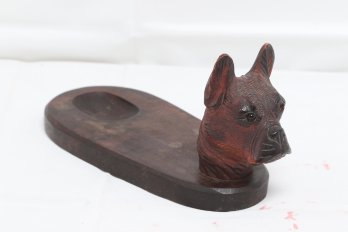 Vintage Hand Carved Wood Dog Smoking Pipe Holder With Glass Eyes