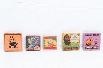 5-vintage 8mm Films With Great Cartoon Graphics On The Boxes Felix The Cat, Oswald Rabbit, Etc.