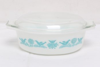 Vintage Pyrex Turquoise Blue Birds Oval Casserole Dish