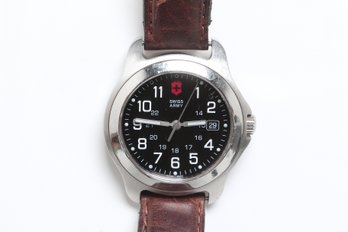 Victorinox Men's Swiss Army Officer's LS Wrist Watch With A Black Dial And Brown Leather Strap - Working