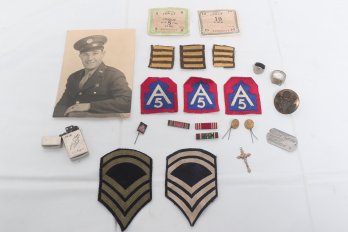 Vintage WW2 Military Lot Including Cigarette Lighter ,jewelry , Currency  Etc.