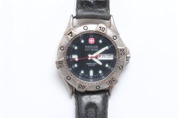 Wenger S.a.k. Design Men's Swiss 100M Diver Wrist Watch With A Black Dial And Leather Strap - Working