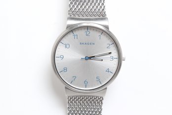 Skagen Ancher Denmark Silver Dial Men's Wrist Watch With A SS Mesh Bracelet  - Working