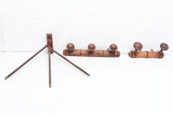 2-antique French Coat Hangers & 1-antique Towel Rack