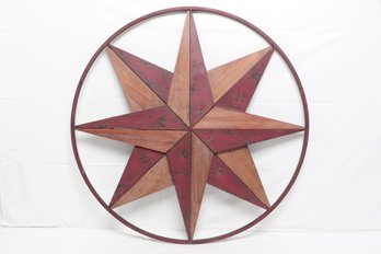 30' Rustic Wood And Metal Round-framed 8 Point Star Wall Decor