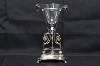 Antique 19th Century Neoclassical Style Silver Plated And Glass Vase