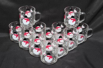 12 Vintage Luminarc Clear Glass Snowman Mugs