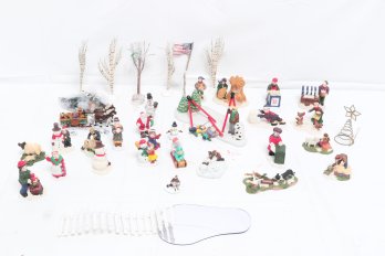 Large Collection Of Christmas Village Figurines And Accessories