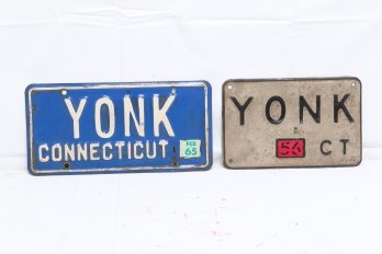 Two Vintage Connecticut Yonk License Plates