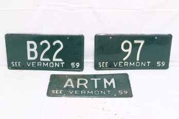 Group Of Rare 1959 Two Digit Vermont License Plates