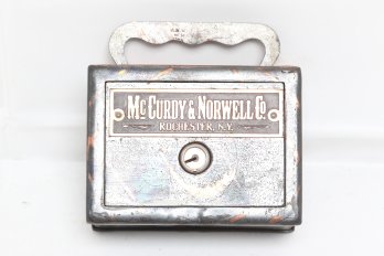 Antique Suitcase - Style Metal Savings Bank From McCurdy & Norwell Co. Of Rochester N.y.