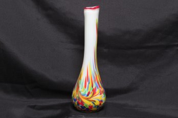 14' Vintage Hand Blown Long Stem Art Glass Vase - Original Sticker