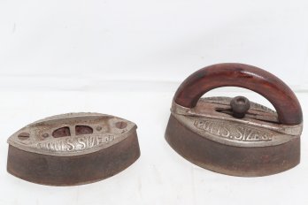 Set Of Two Antique Mrs.  Potts Sad Irons