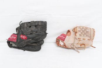 Two Vintage Baseball Gloves From The Brand Rawlings