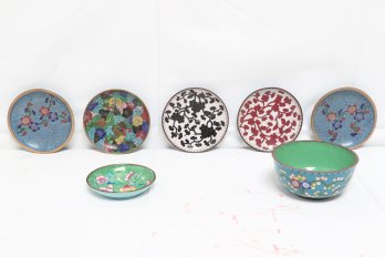 Group Of Vintage Chinese Cloisonne Enamel Dishes