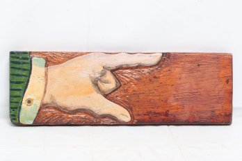 Antique Carved Wood Folk Art Pointing Hand By Peter Walis Darien CONN
