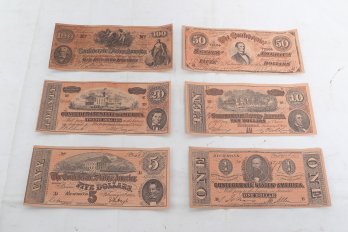 Vintage 1960s Replica Of 1860s Confederate Currency 6-bills