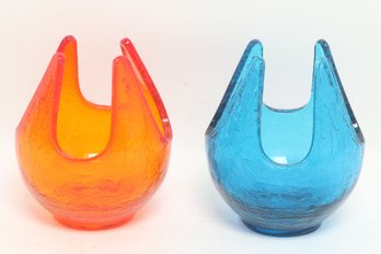 Pair Viking Glass Candle Votives From The Theorry Mugler Estate