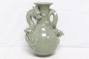 12' Chinese Celadon - Glazed Porcelain Dragon Vase