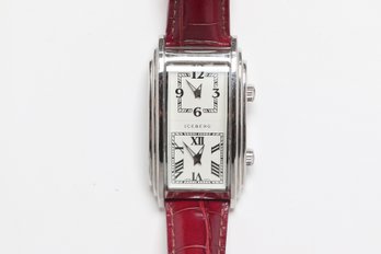 Iceberg Ubiquita Dual Watch With Brown Leather Strap - Working