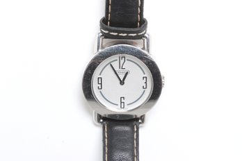 Vintage Coach Wrist Watch With Stainless Steel Case White Dial And Leather Band - Working