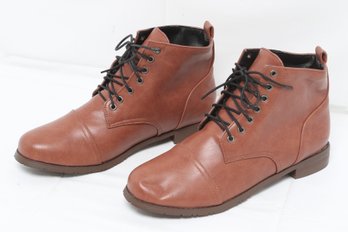 Pair Of Brown Leather Lace-up Boots New Without Box Size 46