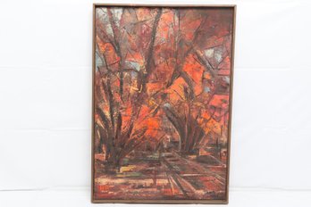 1961 MCM Landscape  Oil Painting On Canvas