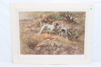 Robert Abbett ' Holding Tight ' Large Lithograph Of English Pointers - Signed And Numbered By The Artist