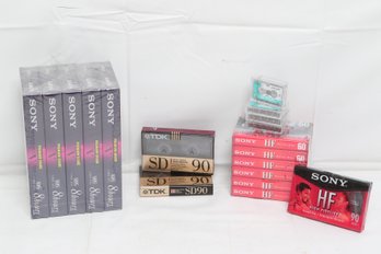 Grouping Of NOS Factory Sealed Blank Cassette Tapes, Blank VHS Tapes & Blank Mini Cassette Tapes