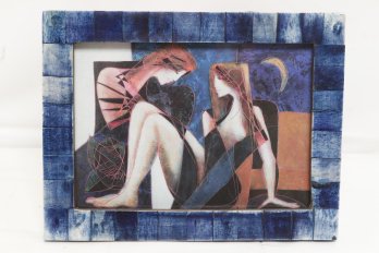 Vintage Maitland Smith Frame Abstract Artwork (8 1/2' X 6 1/2')