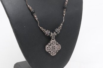 Vintage Sterling W/ Black Onyx Woman's Necklace (17'-19' Adjustable Length)