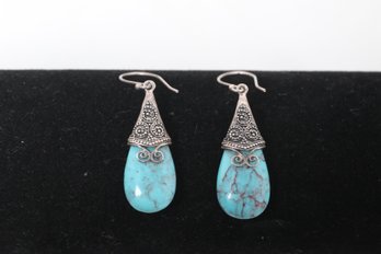 Vintage Sterling W/Turquoise Native American 'old Pawn' Drop Earrings