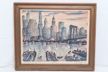 J.m. Gallais - 'brooklyn Bridge ' Vintage Print