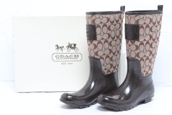 Coach Rain Boots - Khaki/Chestnut In Size 8