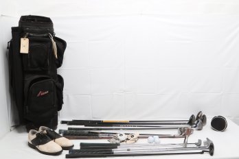 Group Of Golf Clubs And Golf Related Items