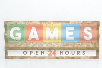 Metal 'GAMES Open 24 Hours' Multi-Colored Sign