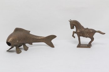 Vintage Solid Brass Coy Fish & Horse