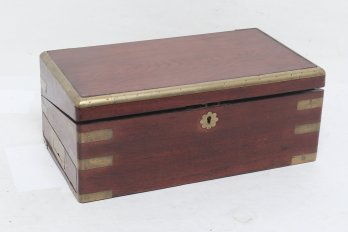 Antique Wooden Lap Desk With Brass Accent, Hidden Side Drawer And Some Provenance Found Inside