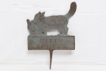 Vintage Metal Cat Kitty Crossing Garden Sign