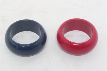 Two Vintage Chunky Cuff Bracelets Red And Blue